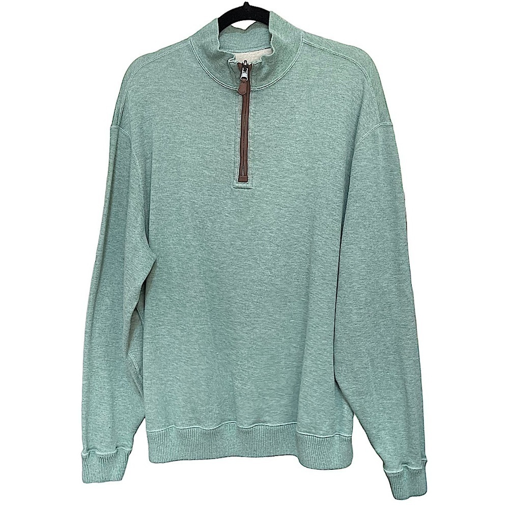 𝅺CREMIEUX Green Quarter Zip Pullover with Faux Suede Elbow Patches L/XL